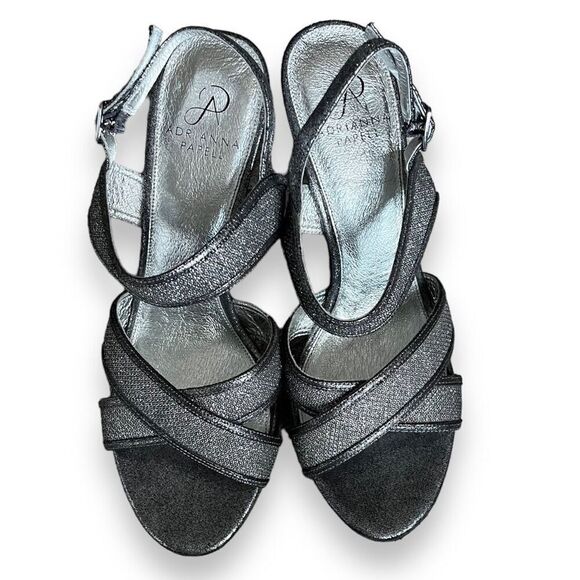 Adrianna Papell 10 silver slate sparkle formal strappy heels platform evening - Picture 2 of 13